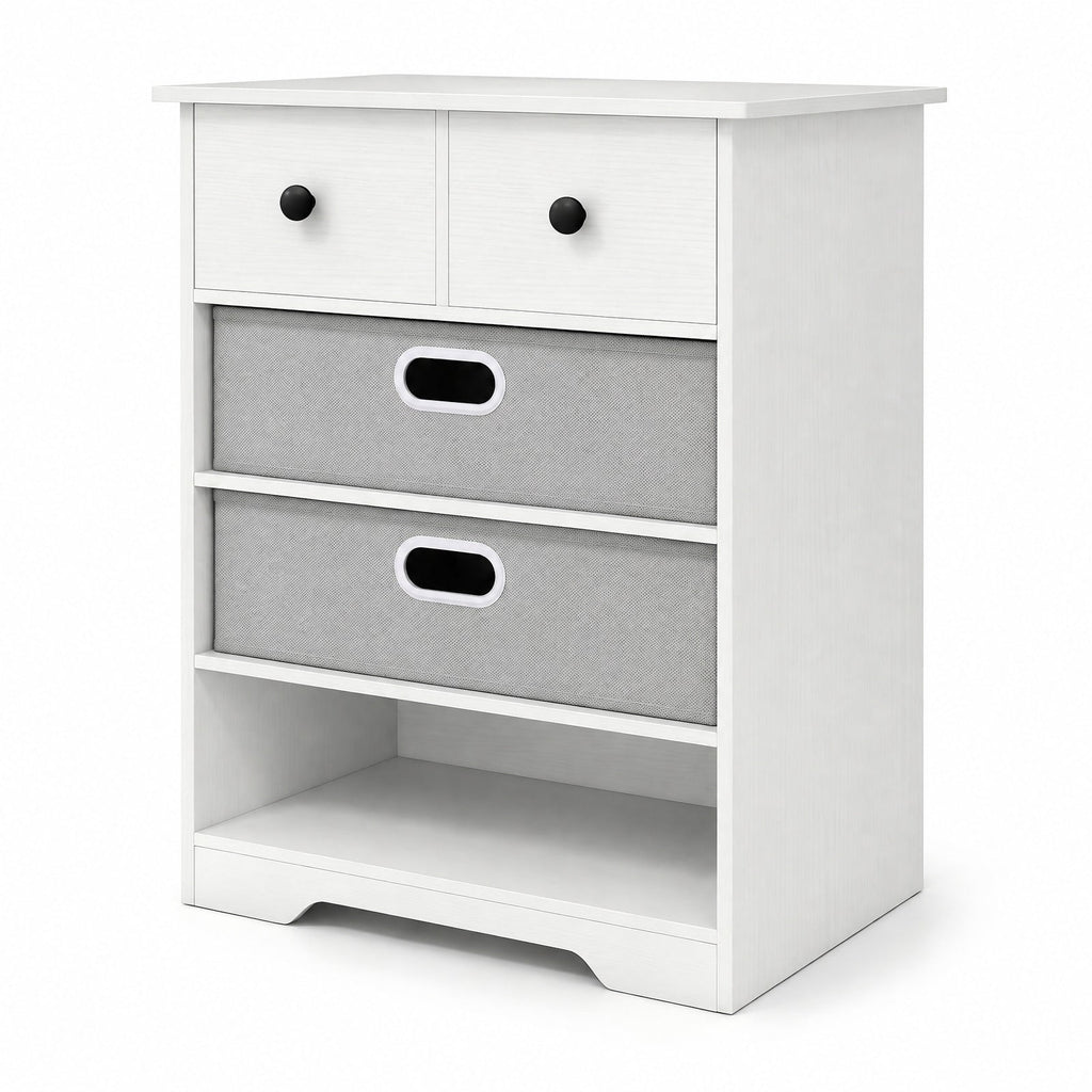 Airfind 4-Drawer Dresser Modern Chest Storage Organizer with Open Shelves, 100 lbs Capacity, Engineered Wood MDF Fabric Frame, White