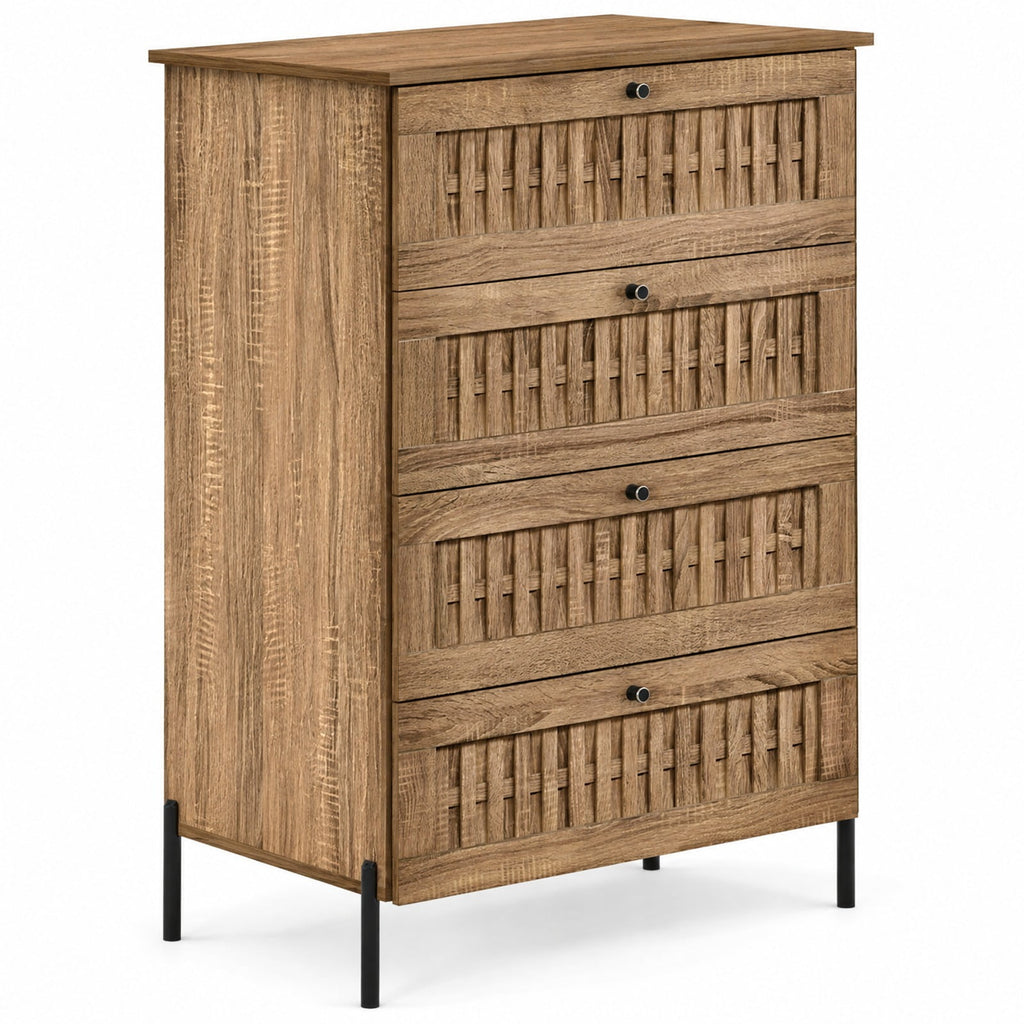Airfind 4-Drawer Dresser with Interlocking Mechanism and Metal Legs for Bedroom, 155 lbs Capacity, Engineered Wood Metal Frame, Caramel Oak + Black