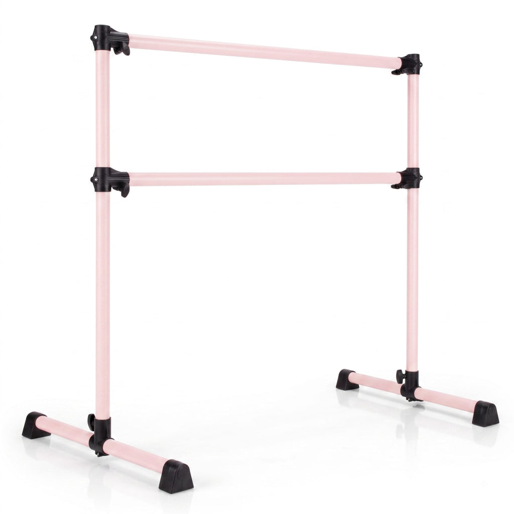 Airfind 4 Feet Double Ballet Barre with Adjustable Height and Anti Skid Pads for Home Dance Studio Stretching and Practice, Pink
