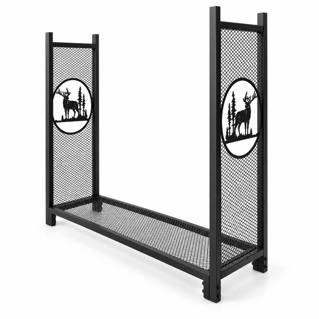 Airfind 4 Feet Firewood Rack Stand with Mesh Sides, 300 lbs Capacity, Metal Frame, 48 x 15 x 46 Footprint, Black