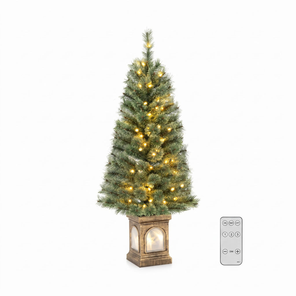 Airfind 4 Feet Pre, Pine Needles Cement Tree Height 120 cm Tree Width 50 cm Frame, Green+Gold, Size of the Base 18.5 x 18.5 x 26.5 cm