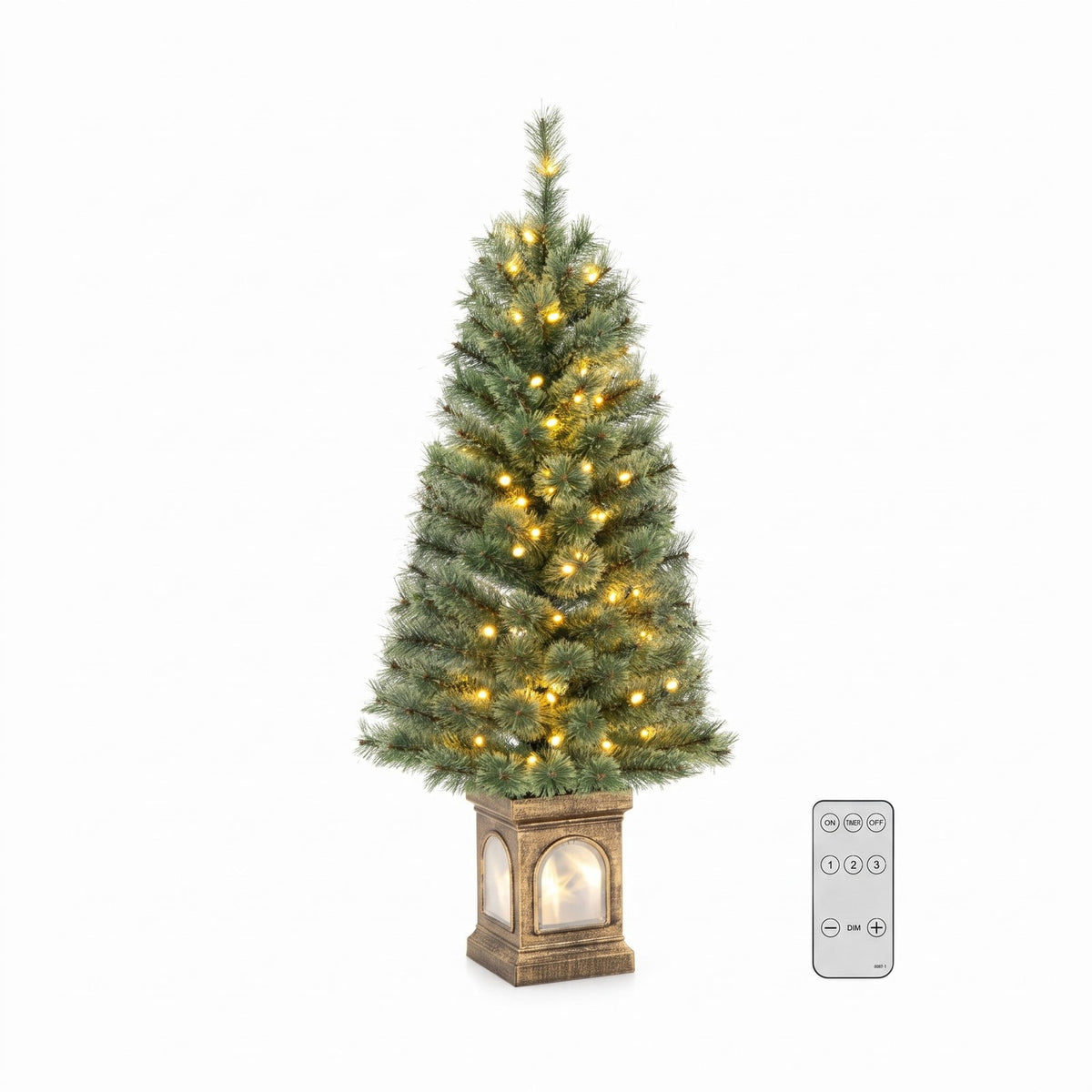 Airfind 4 Feet Pre, Pine Needles Cement Tree Height 120 cm Tree Width 50 cm Frame, Green+Gold, Size of the Base 18.5 x 18.5 x 26.5 cm