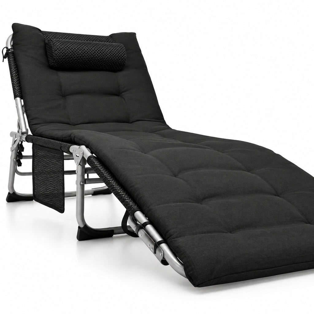 Airfind 4-Fold Oversize Padded Folding Lounge Chair with Removable Soft Mattress, 330lbs Capacity, Steel fabric sponge Frame, Black