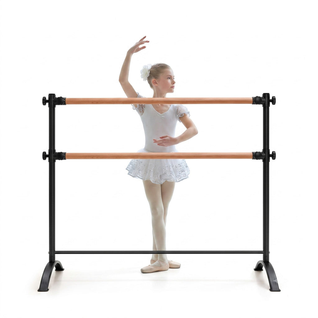 Airfind 4 Foot Freestanding Double Ballet Barre with Beech Wood Rails and 4 Level Height Adjustment for Studio and Home, Black