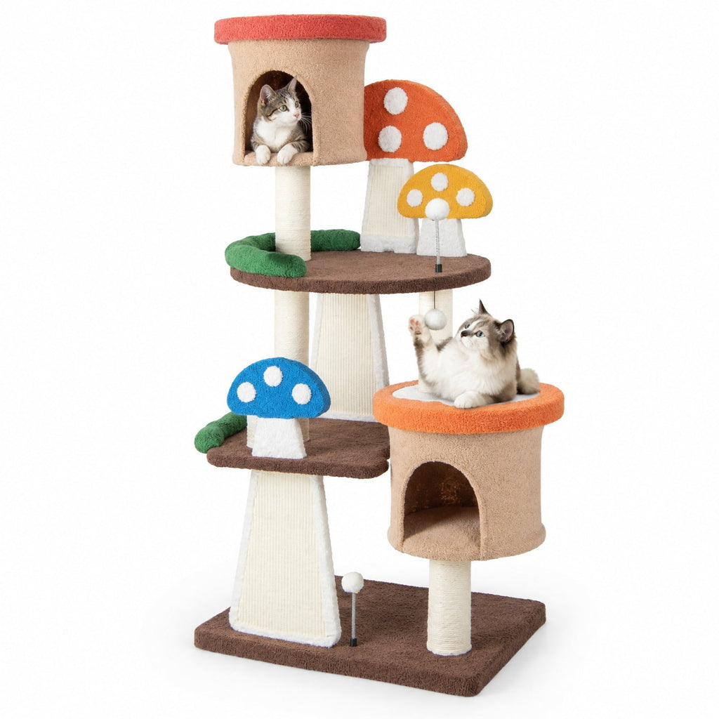 Airfind 4-In-1 Cat Tree with 2 Condos and Platforms for Indoors, 22 lbs Capacity, Natural Sisal Teddy Fabric Engineered Wood Frame, Multicolor