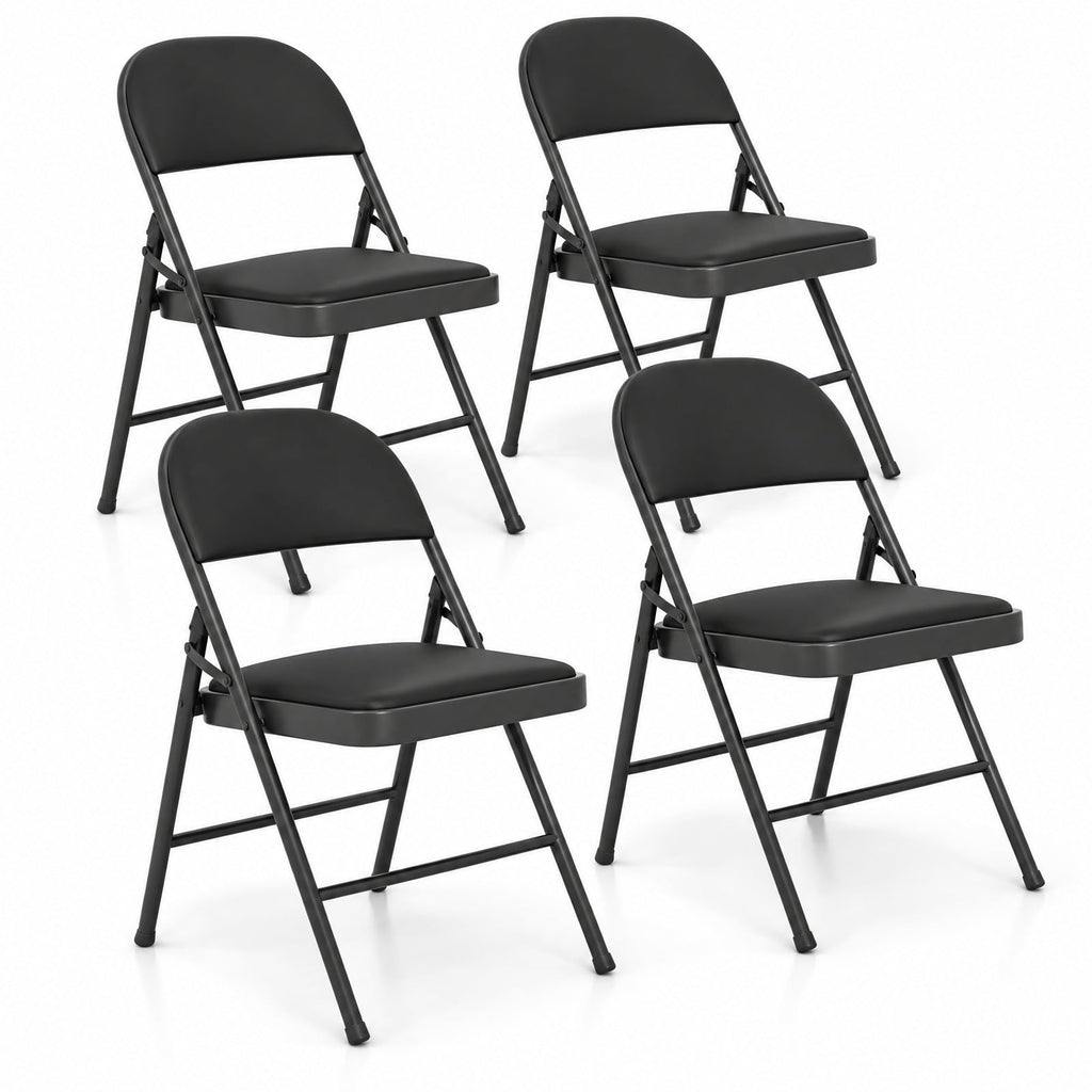 Airfind 4 Pack Folding Chairs with Metal Frame and PVC Leather for Indoor Outdoor, 330 lbs Capacity, Metal PVC Sponge MDF Frame, Black