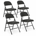 Airfind 4 Pack Folding Chairs with Metal Frame and PVC Leather for Indoor Outdoor, 330 lbs Capacity, Metal PVC Sponge MDF Frame, Black