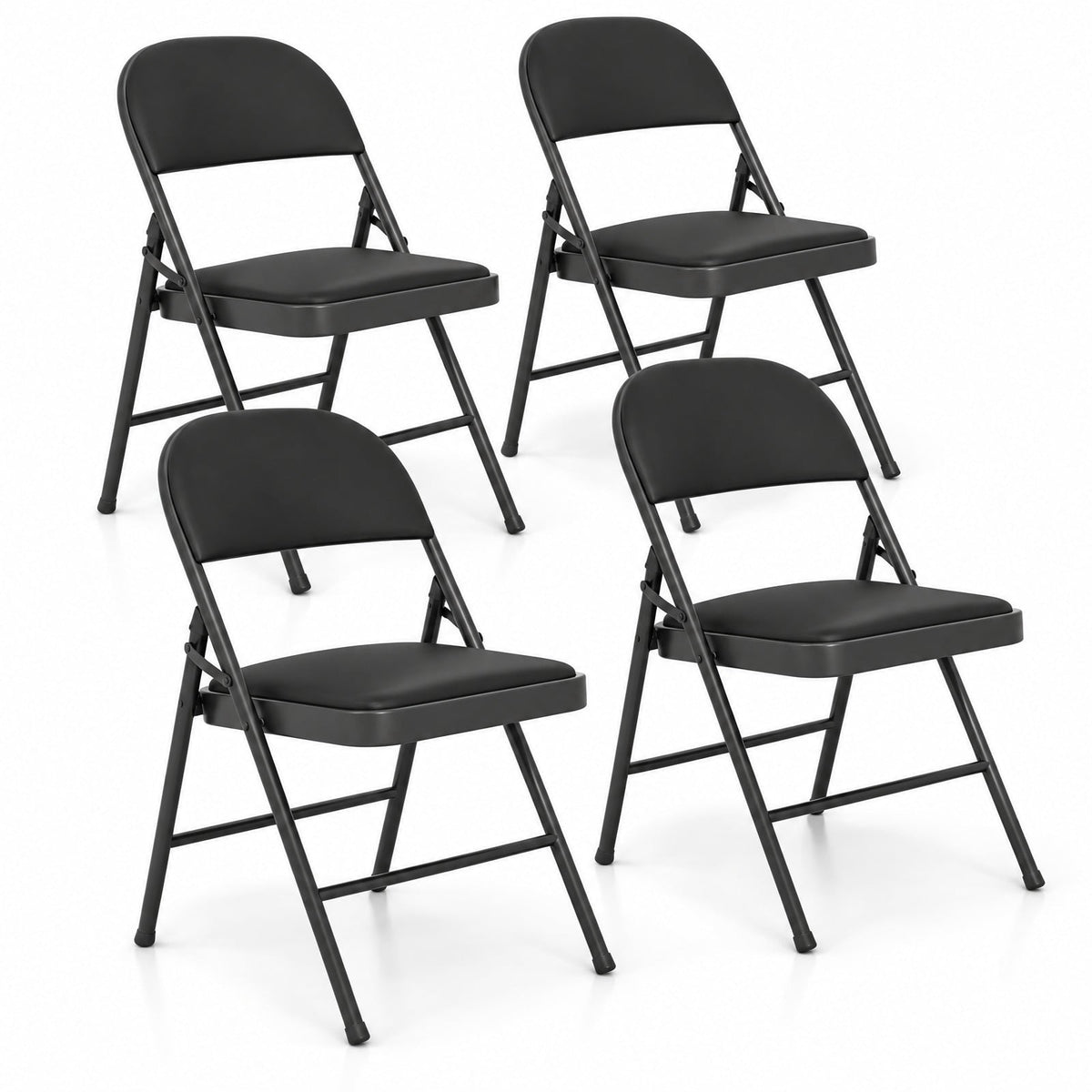Airfind 4 Pack Folding Chairs with Metal Frame and PVC Leather for Indoor Outdoor, 330 lbs Capacity, Metal PVC Sponge MDF Frame, Black