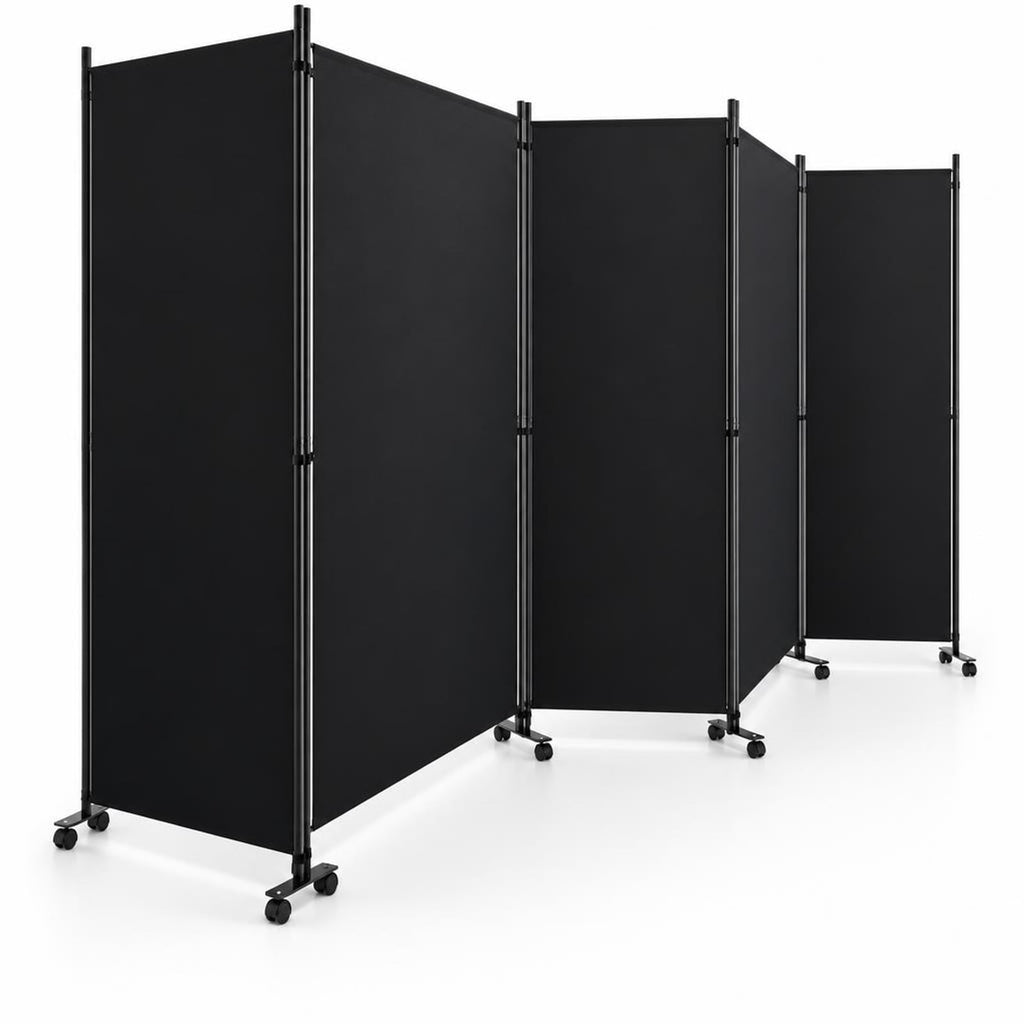 Airfind 4 Panel Folding Privacy Screen Room Divider with Wheels, Polyester Fabric Metal PP Frame, 137 x 12 x 71.5 Footprint, Black