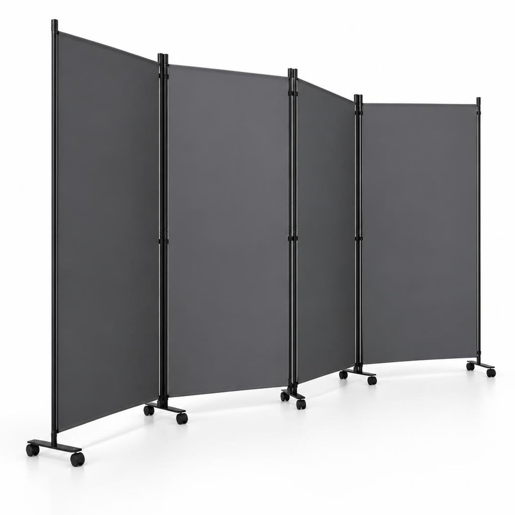Airfind 4 Panel Folding Privacy Screen Room Divider with Wheels, Polyester Fabric Metal PP Frame, 137 x 12 x 71.5 Footprint, Grey