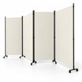 Airfind 4 Panel Folding Privacy Screen Room Divider with Wheels, Polyester Fabric Metal PP Frame, 137 x 12 x 71.5 Footprint, White