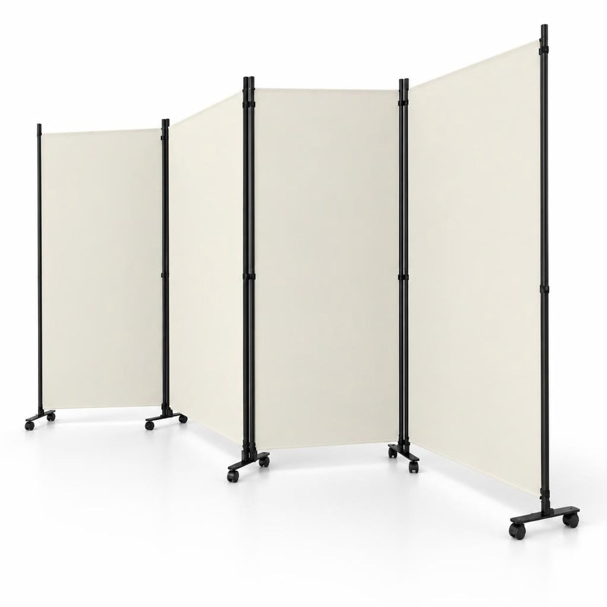 Airfind 4 Panel Folding Privacy Screen Room Divider with Wheels, Polyester Fabric Metal PP Frame, 137 x 12 x 71.5 Footprint, White