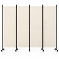 Airfind 4-Panel Room Divider with Lockable Wheels for Living Room, Polyester Fabric Metal Frame, 87in x 14in x 68in Footprint, Beige