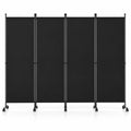 Airfind 4-Panel Room Divider with Lockable Wheels for Living Room, Polyester Fabric Metal Frame, 87in x 14in x 68in Footprint, Black
