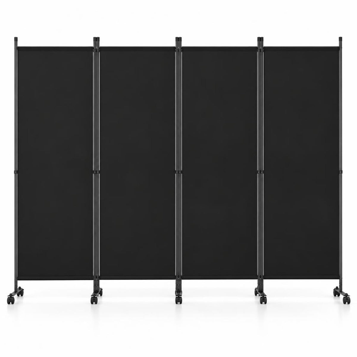 Airfind 4-Panel Room Divider with Lockable Wheels for Living Room, Polyester Fabric Metal Frame, 87in x 14in x 68in Footprint, Black