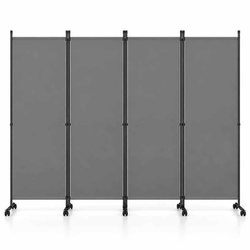 Airfind 4-Panel Room Divider with Lockable Wheels for Living Room, Polyester Fabric Metal Frame, 87in x 14in x 68in Footprint, Gray