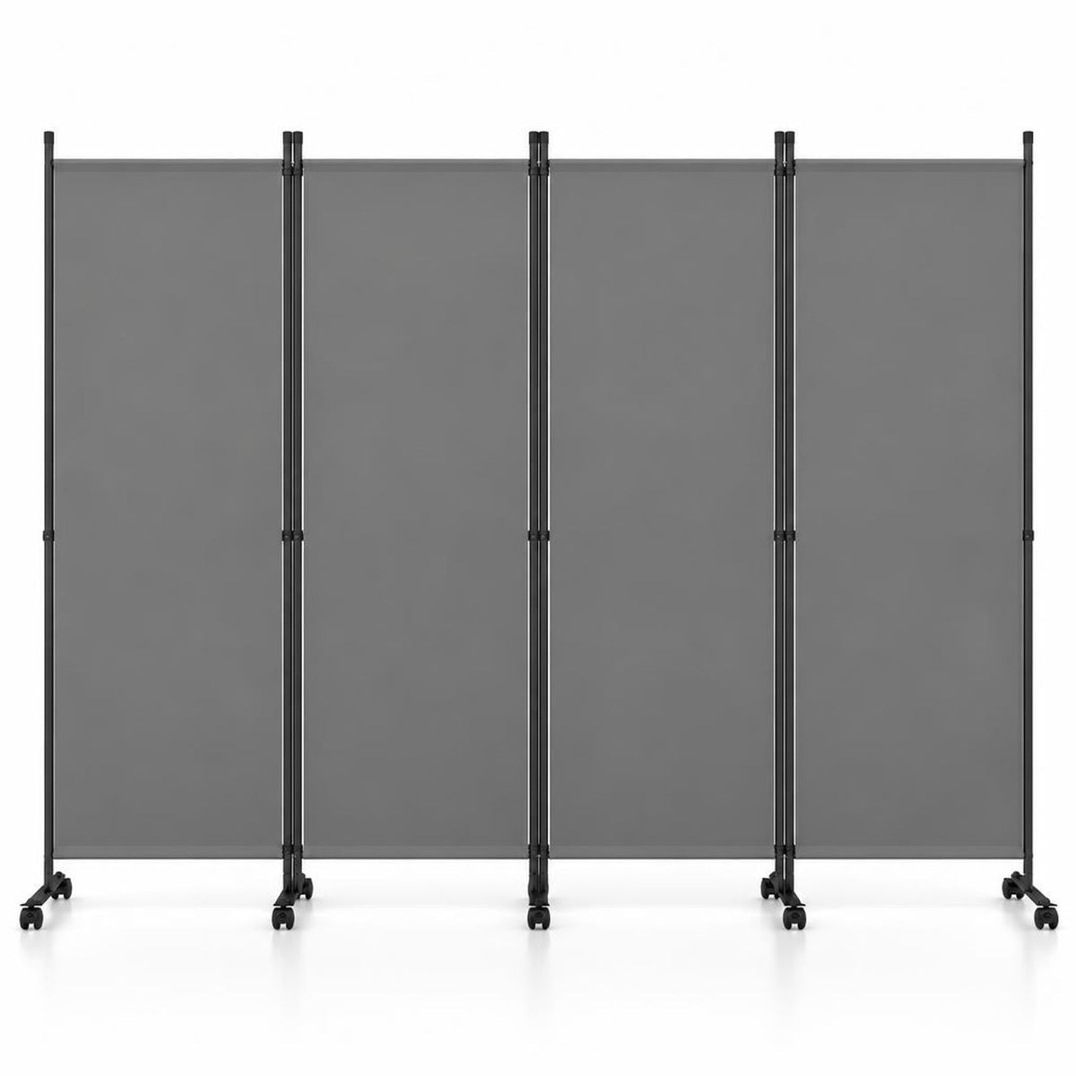 Airfind 4-Panel Room Divider with Lockable Wheels for Living Room, Polyester Fabric Metal Frame, 87in x 14in x 68in Footprint, Gray