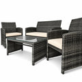 Airfind 4 Pcs Patio Rattan Furniture Set Top Sofa With Glass Table, PE Rattan Polyester Fiber Steel Sponge Single Sofa Frame, White