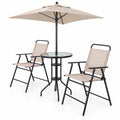 Airfind 4 Pieces Outdoor Bar Set with Umbrella, 110 lbs Capacity, Fabric Metal Tempered Glass Polyester Frame, 24 x 24 x 36 Footprint, Beige