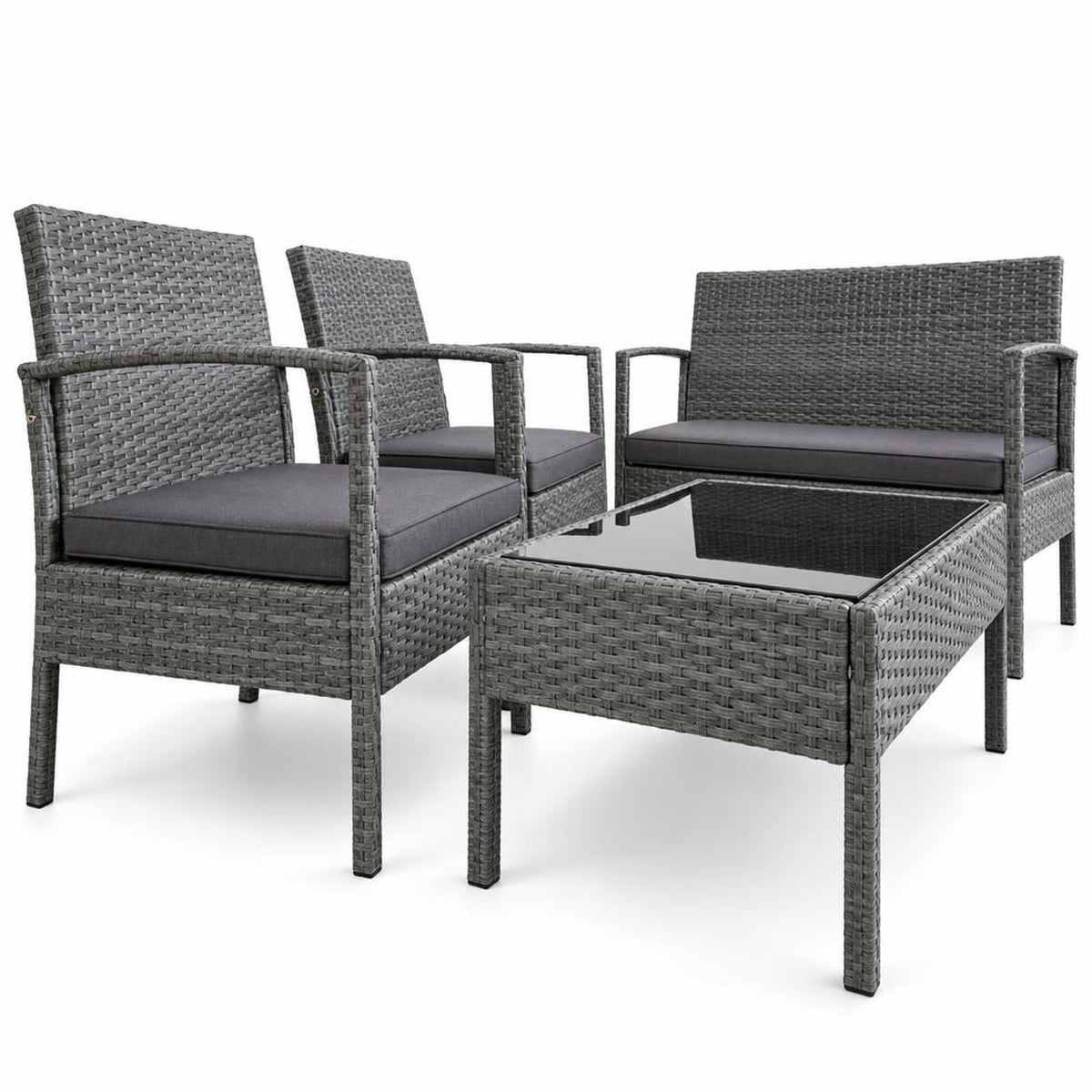 Airfind 4 Pieces Outdoor Rattan Conversation Set with Comfortable Cushion, 800 lbs Capacity, Rattan Frame, 23 Inch x 23 Inch x 28.5 Inch Footprint