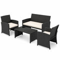 Airfind 4 Pieces Patio Furniture Set with Tempered Glass Tabletop and Removable Cushion, 400 lbs Capacity, Rattan Steel Sponge Frame, White