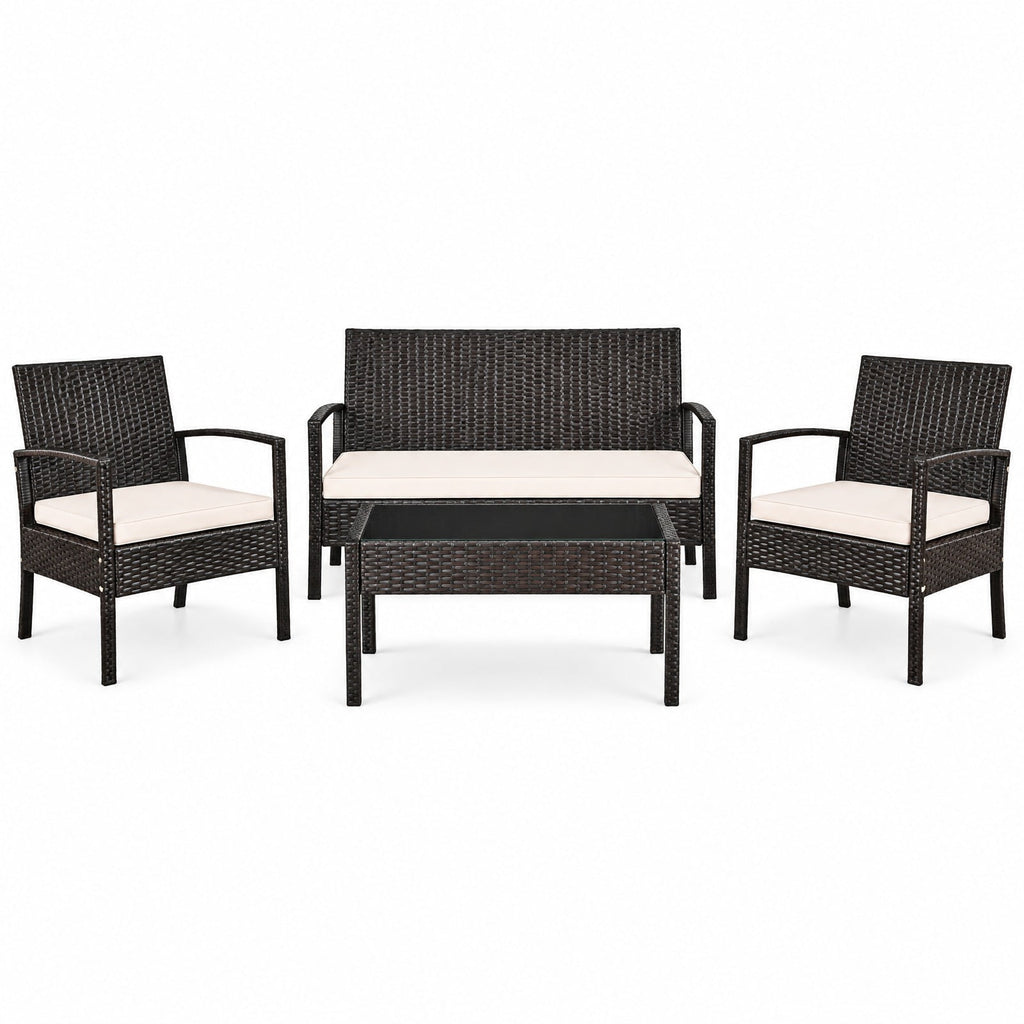 Airfind 4 Pieces Patio Rattan Conversation Set with Loveseat Sofas and Coffee Table, 710 lbs Capacity, PE Rattan Frame, Coffee