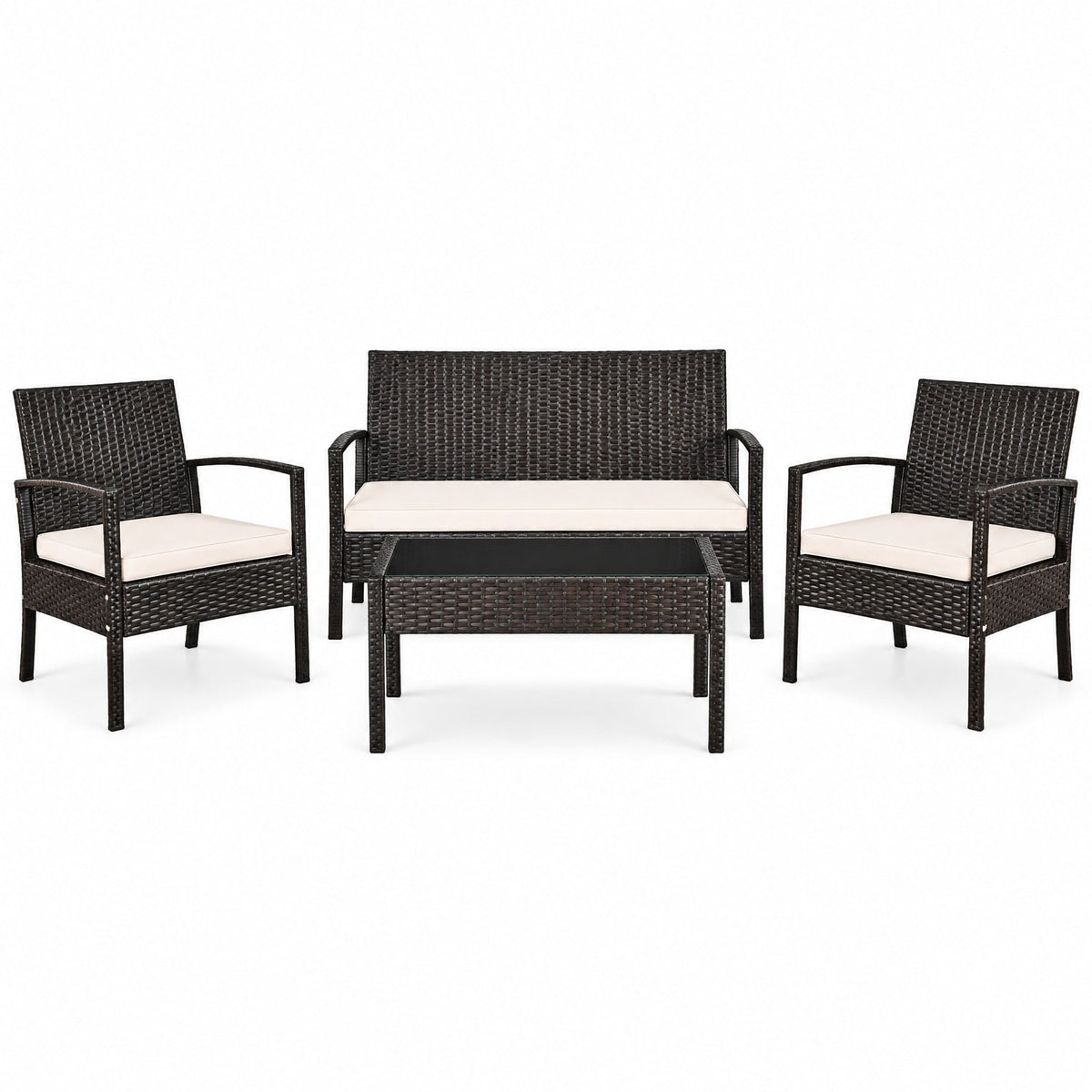 Airfind 4 Pieces Patio Rattan Conversation Set with Loveseat Sofas and Coffee Table, 710 lbs Capacity, PE Rattan Frame, Coffee