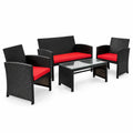 Airfind 4 Pieces Patio Rattan Cushioned Furniture Set, Rattan Frame, 43.5 x 25 x 31 Footprint, Red