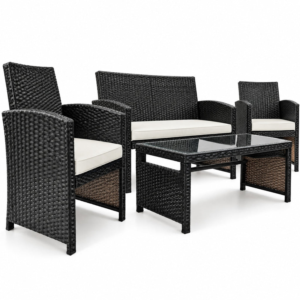 Airfind 4 Pieces Patio Rattan Cushioned Furniture Set with Coffee Table, Rattan Frame, 43.5 x 25 x 31 Footprint, White