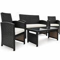 Airfind 4 Pieces Patio Rattan Cushioned Furniture Set with Coffee Table, Rattan Frame, 43.5 x 25 x 31 Footprint, White