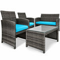 Airfind 4 Pieces Patio Rattan Furniture Set with Cushions, PE Rattan Polyester Fiber Steel Sponge Single Sofa Frame, Turquoise