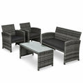 Airfind 4 Pieces Patio Rattan Furniture Set with Glass Table and Loveseat, PE Rattan Polyester Fiber Steel Sponge Single Sofa Frame, Black