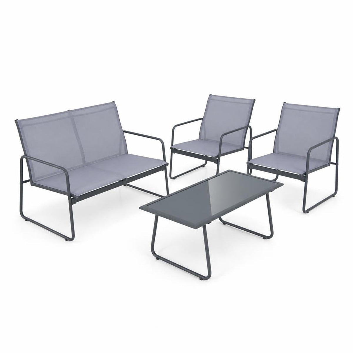 Airfind 4 Pieces of Metal Patio Furniture Chat Set with Tempered Glass Coffee Table, 660 lbs Capacity, Steel fabric Frame, 38 x 19 x 17 Footprint