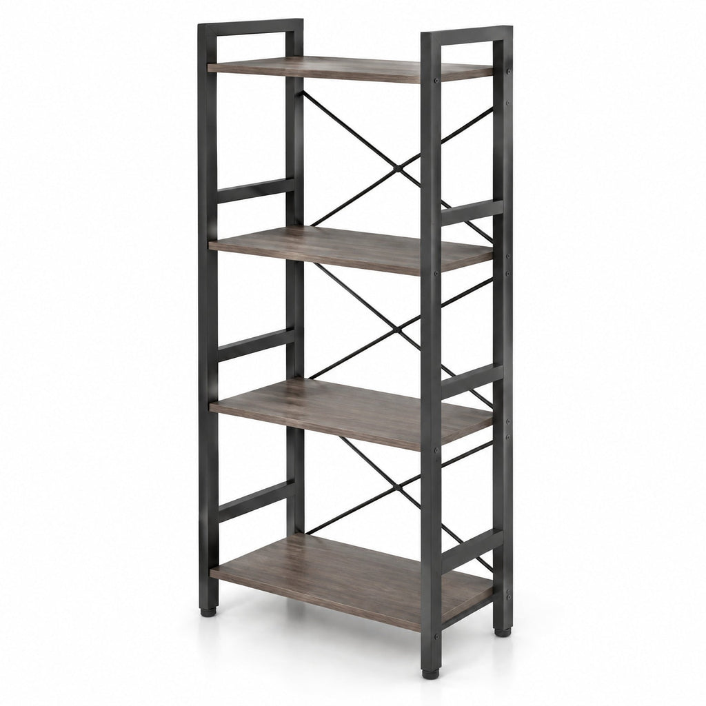 Airfind 4-Tier Bookshelf Narrow Freestanding Display Shelf with Metal Frame, 132 lbs Capacity, Engineered Wood Metal Frame, Rustic Brown + Black