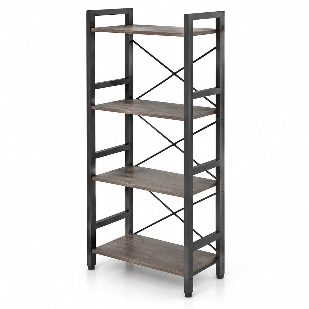 Airfind 4-Tier Bookshelf Narrow Freestanding Display Shelf with Metal Frame, 132 lbs Capacity, Engineered Wood Metal Frame, Rustic Brown + Black