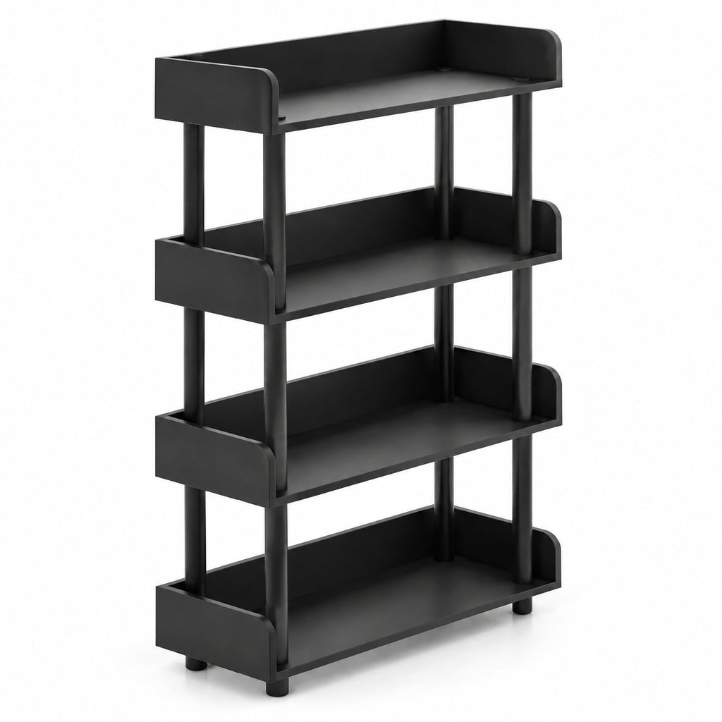 Airfind 4-Tier Bookshelf Open Bookcase with Anti-Tipping Kit Industrial Storage Unit, 33 lbs Capacity, Engineered Wood PE PP Frame, Black