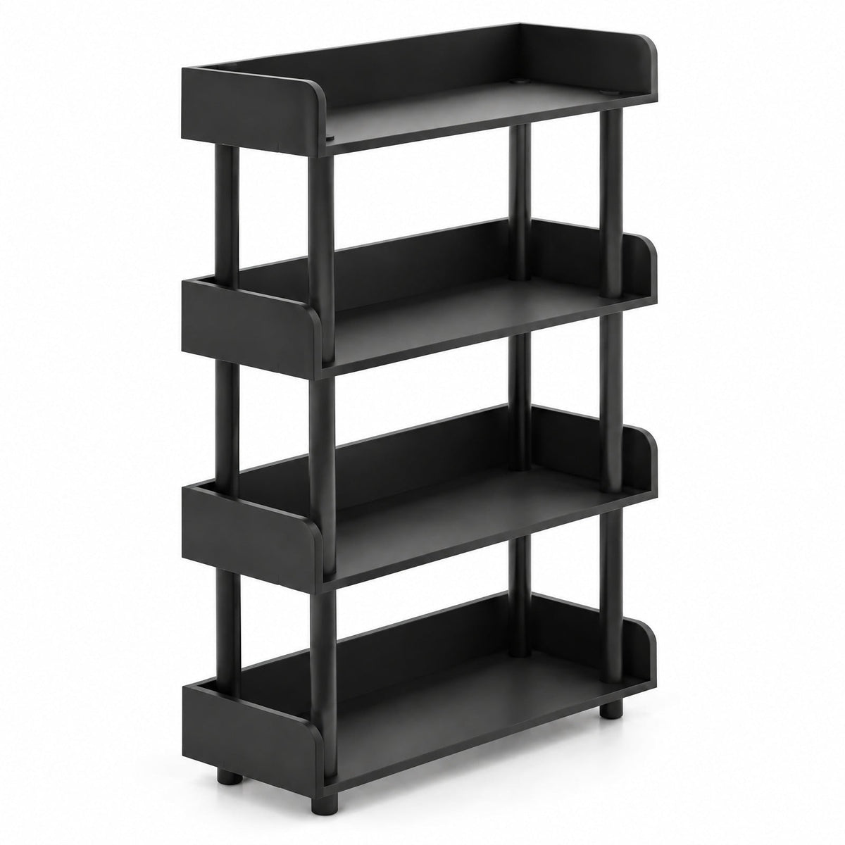 Airfind 4-Tier Bookshelf Open Bookcase with Anti-Tipping Kit Industrial Storage Unit, 33 lbs Capacity, Engineered Wood PE PP Frame, Black