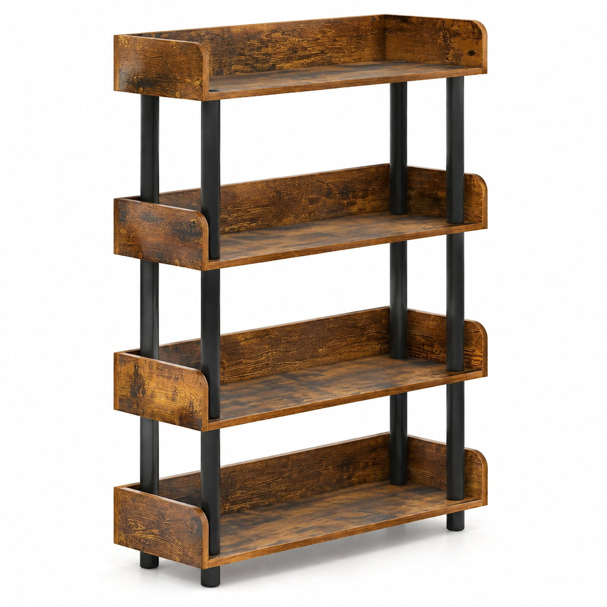 Airfind 4-Tier Bookshelf Open Bookcase with Anti-Tipping Kit Industrial Storage Unit, 33 lbs Capacity, Engineered Wood PE PP Frame, Brown