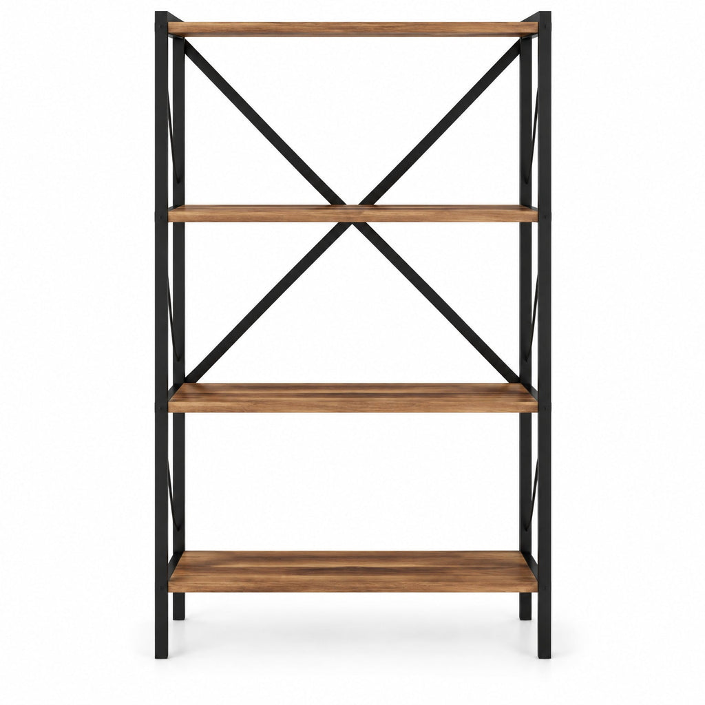 Airfind 4-Tier Bookshelf with Heavy-Duty Metal Frame, 5.5 lbs Capacity, Metal Engineered Wood Frame, Walnut