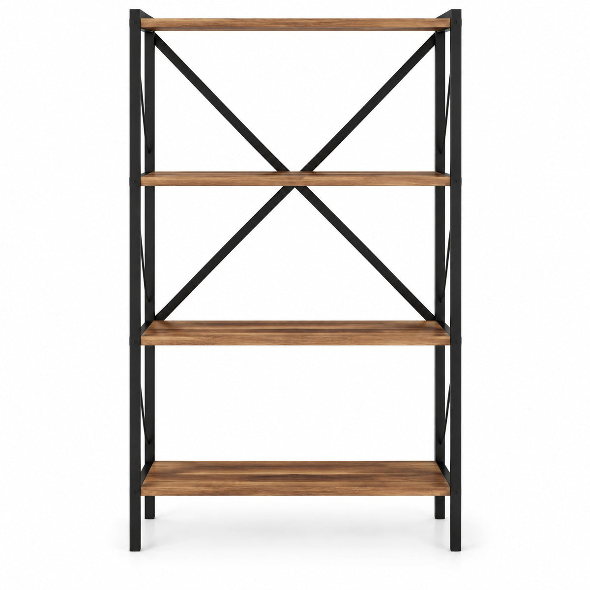 Airfind 4-Tier Bookshelf with Heavy-Duty Metal Frame, 5.5 lbs Capacity, Metal Engineered Wood Frame, Walnut