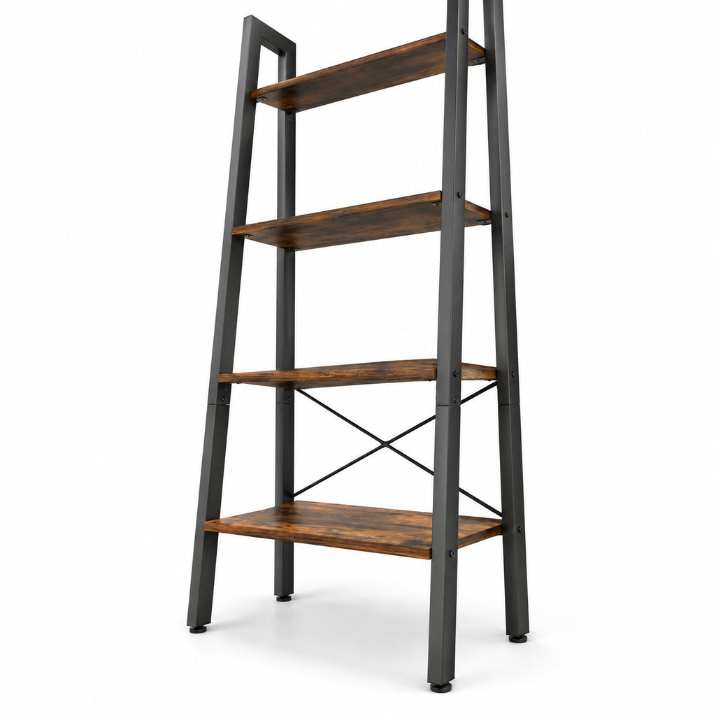 Airfind 4-Tier Bookshelf with Metal Frame and Adjustable Foot Pads, 200 lbs Capacity, Metal Engineered Wood Frame, Brown