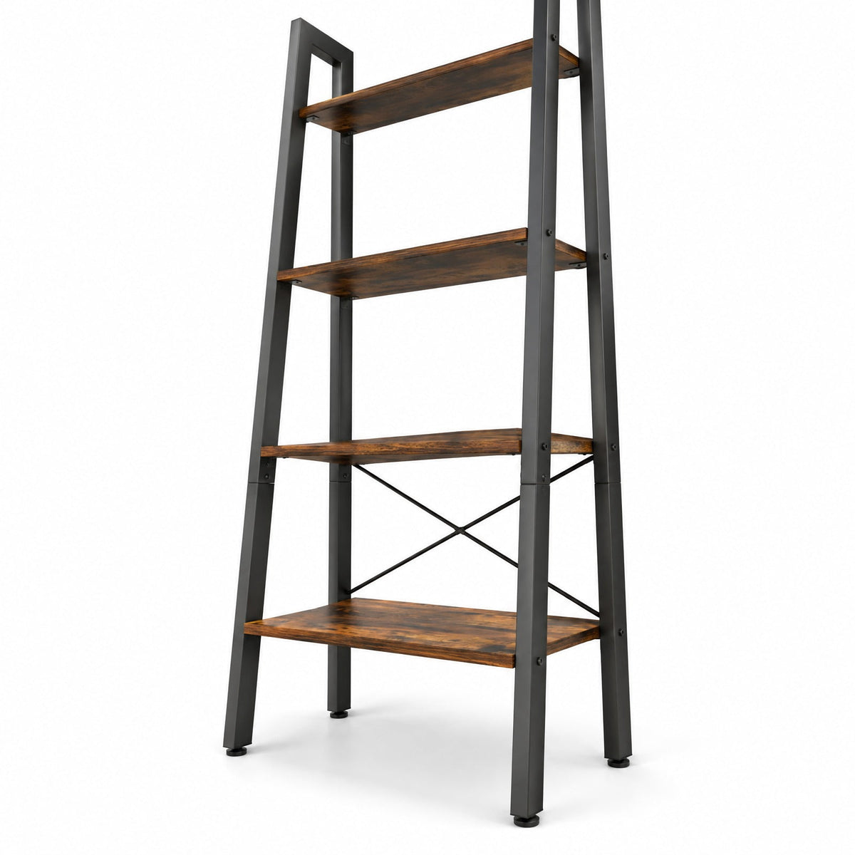 Airfind 4-Tier Bookshelf with Metal Frame and Adjustable Foot Pads, 200 lbs Capacity, Metal Engineered Wood Frame, Brown