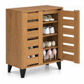 Airfind 4-Tier Farmhouse Shoe Organizer with Louvered Door, 110 lbs Capacity, MDF Engineered Wood Plastic Frame, 24 x 13 x 28 Footprint, Natural