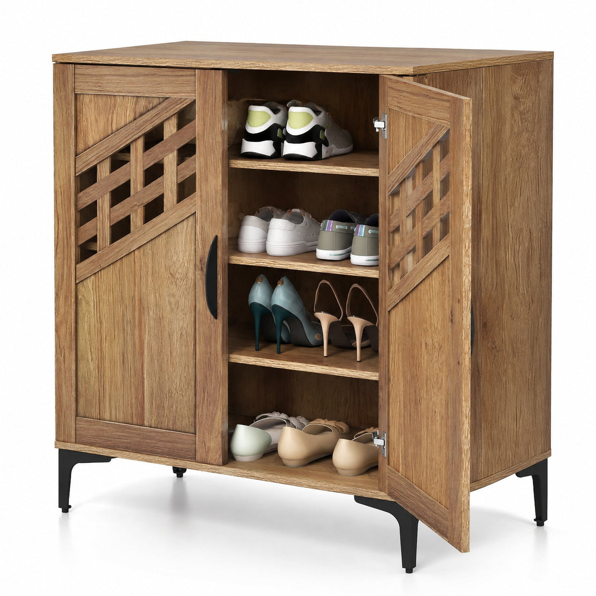 Airfind 4 Tier Farmhouse Shoe Storage Cabinet with Removable Shelves and Metal Legs, 180 lbs Capacity, Engineered Wood MDF Metal Frame, Walnut