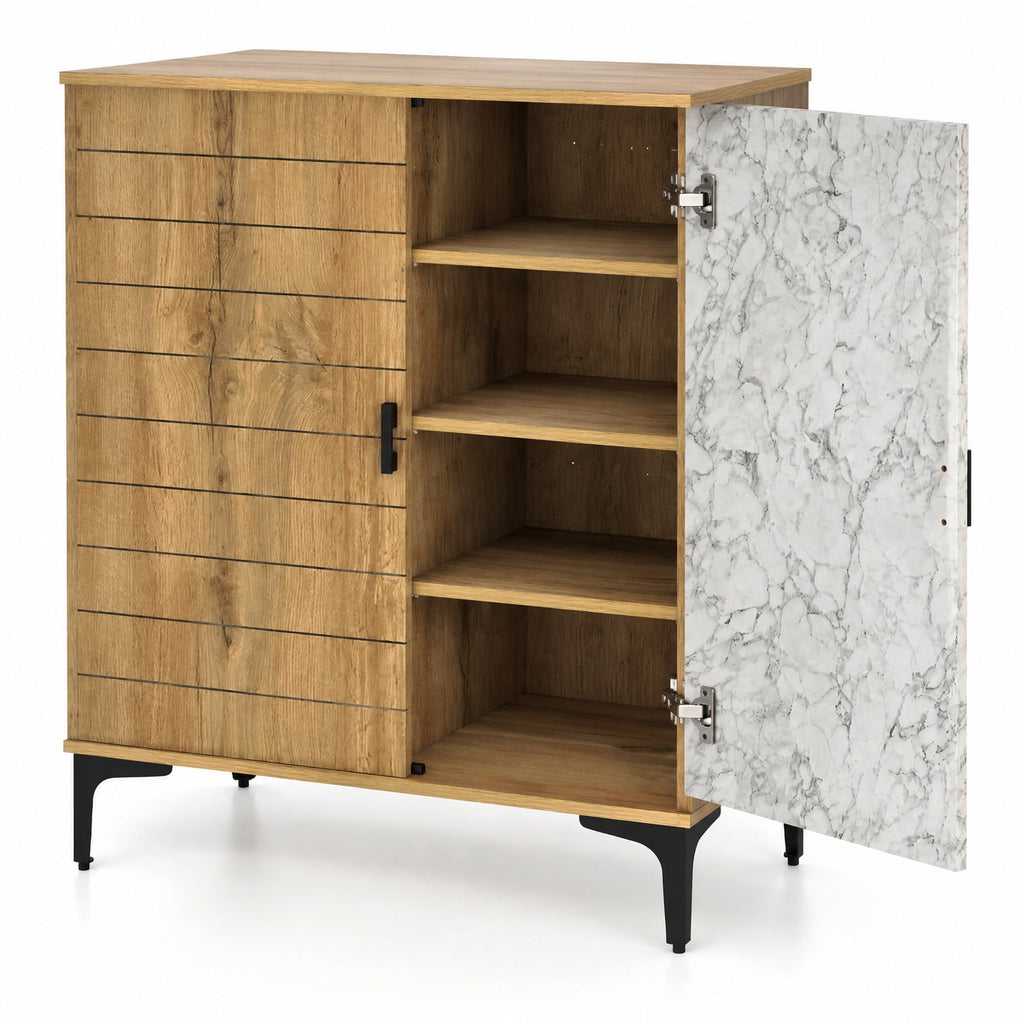 Airfind 4 Tier Farmhouse Shoe Storage Cabinet with Removable Shelves and Metal Legs, 180 lbs Capacity, Engineered Wood MDF Metal Frame