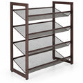 Airfind 4-Tier Flat and Slant Metal Shoe Rack for Entryway and Hallway, Steel Frame with Adjustable Mesh Shelves, 29 x 12 x 32.5, Brown