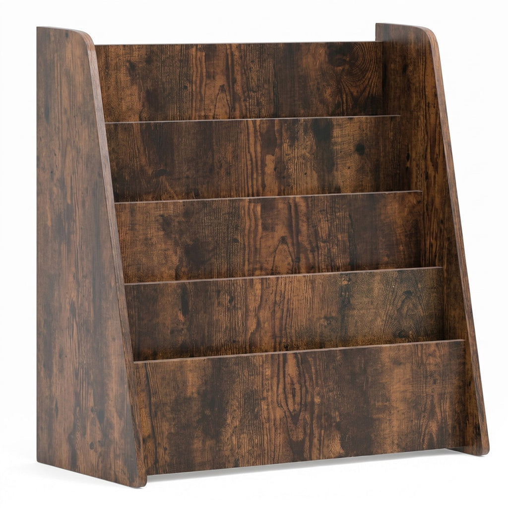 Airfind 4-Tier Kids Bookshelf with Deep Compartments for Bedroom, 22.5 x 10.5 x 23 inch Footprint, Brown