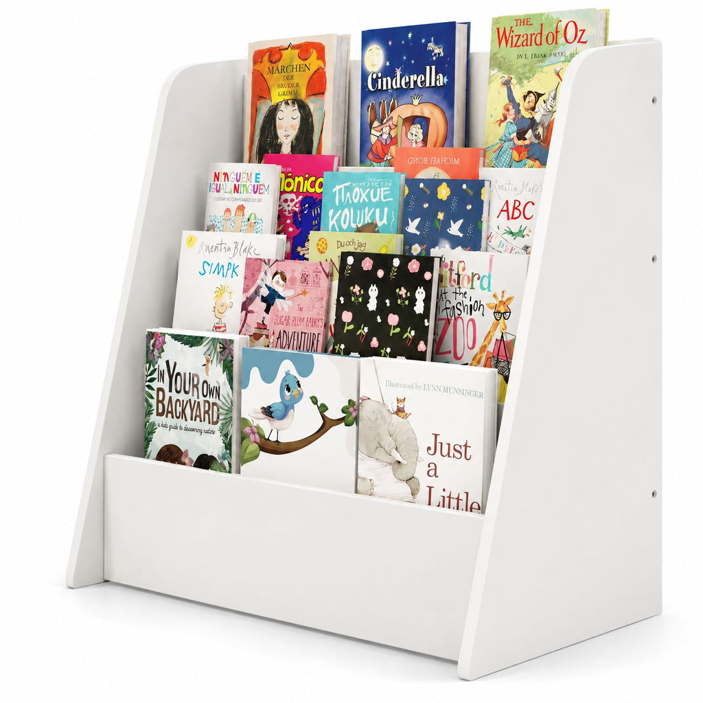Airfind 4-Tier Kids Bookshelf with Deep Compartments for Bedroom, White, 4 open and deep compartments for book storage