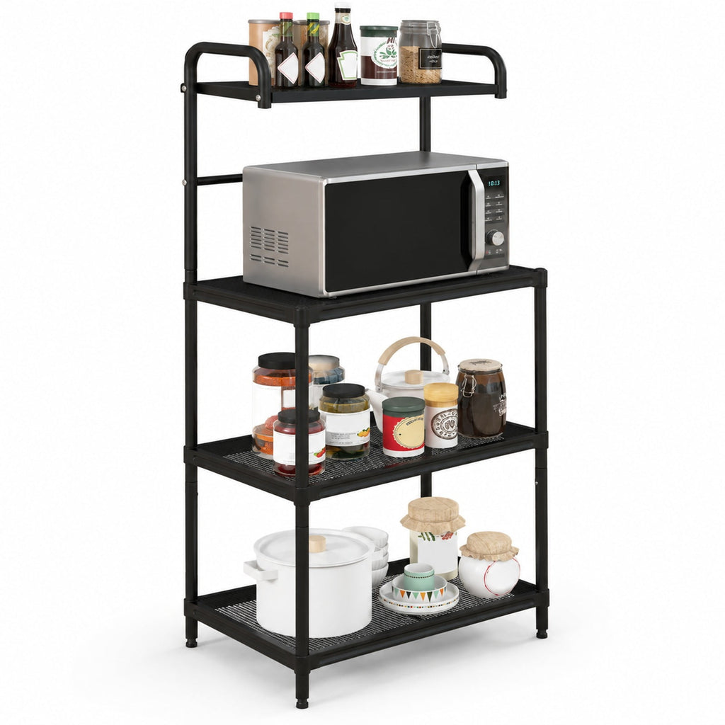 Airfind 4-Tier Kitchen Microwave Storage Rack with Metal Shelves, 55 lbs Capacity, Iron Frame, 23.5 x 13.5 x 53.5 Footprint, Black