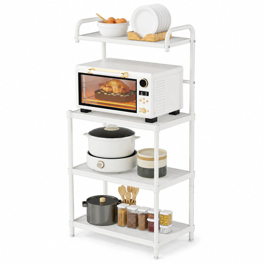 Airfind 4-Tier Kitchen Storage Baker Microwave Oven Rack Shelves, 55 lbs Capacity, Iron Frame, 23.5 x 13.5 x 53.5 Footprint, White